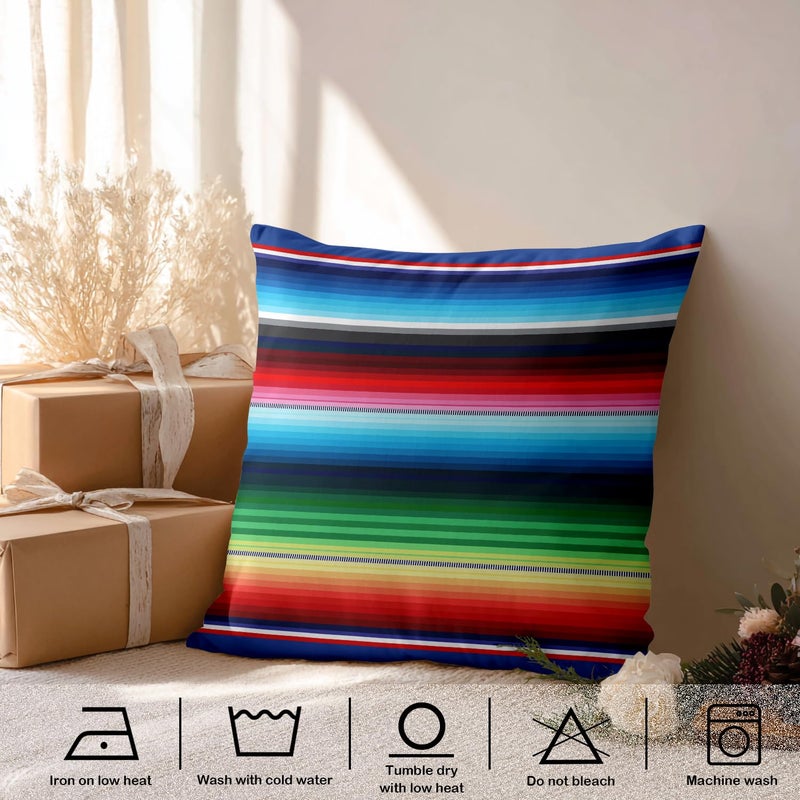 BaoNews Mexican Colorful Pillow Covers, Stripes Pattern Party Decor Ethnic Mexican Fabric Square 18 x 18 Inches Decorative Throw Pillow Covers Cotton Cushion for Sofa Bedroom Car, Yellow, Set of 2 - Image 3